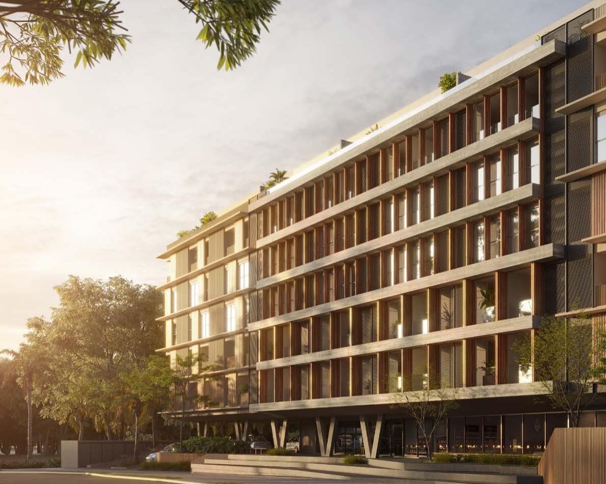 Moderne Wohnarchitektur mit Holzlamellen im warmen Abendlicht.